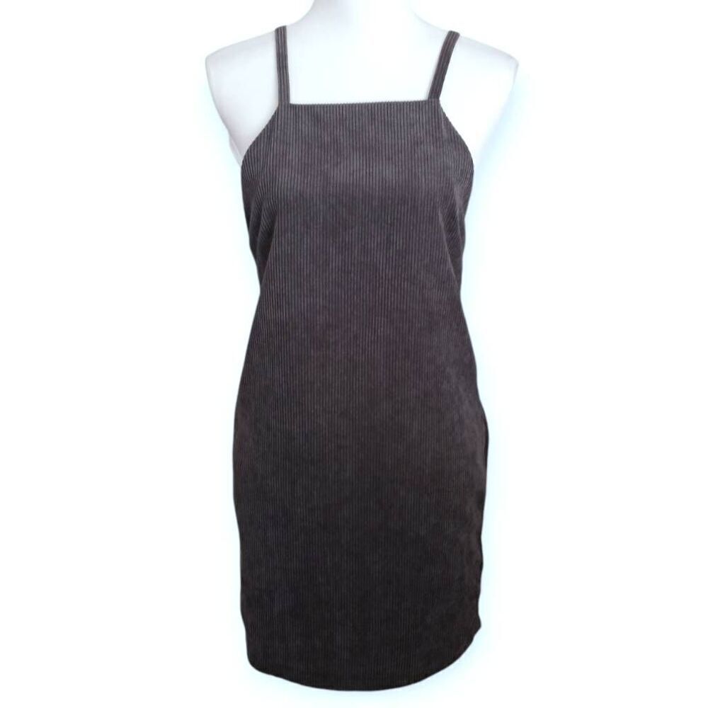 VERY J GRAY CORDEROY OVERALL DRESS SZ.L GUC.